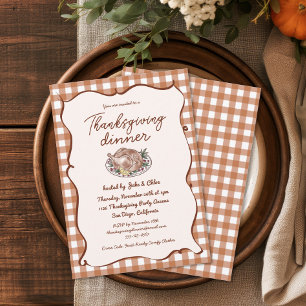Rustic Fall Gingham Thanksgiving Dinner Invitation