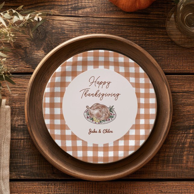 Rustic Fall Gingham Thanksgiving Dinner Paper Plate (Creator Uploaded)