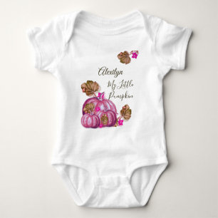 Rustic Fall Girl Baby Shower Autumn Pink Pumpkin Baby Bodysuit