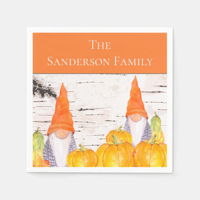Rustic Fall Gnome orange plaid pumpkin Napkin (Front)
