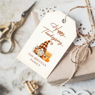 Rustic Fall Gnomes Pumpkin Happy Thanksgiving Gift Tags