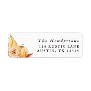 Rustic Fall Gold Floral Pumpkin Return Address  Label