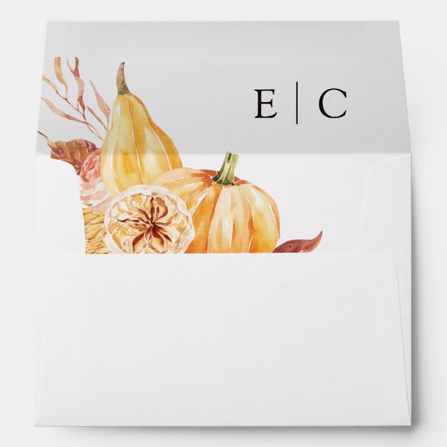 Rustic Fall Gold Floral Pumpkin Wedding 5x7  Envelope (Back (Bottom))