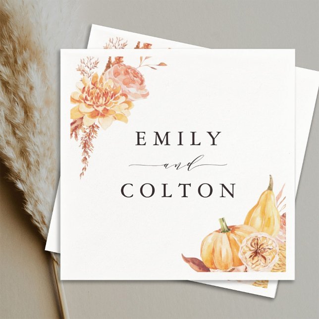 Rustic Fall Gold Floral Pumpkin Wedding Napkin (Creator Uploaded)