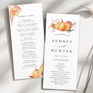 Rustic Fall Gold Floral Pumpkin Wedding Program