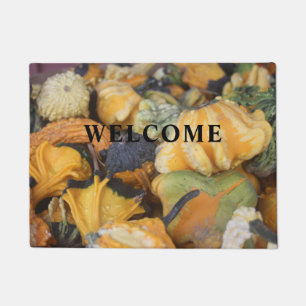 Rustic Fall Gourds Orange Green Welcome Door Mat