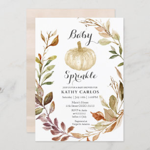 Rustic Fall Greenery White Pumpkin Baby Sprinkle  Invitation