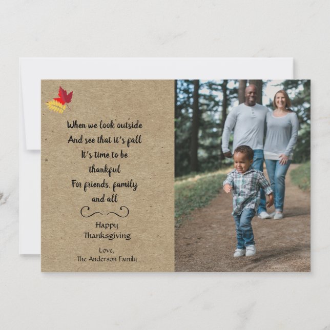 Rustic Fall Happy Thanksgiving Photo Quote Card (Front)
