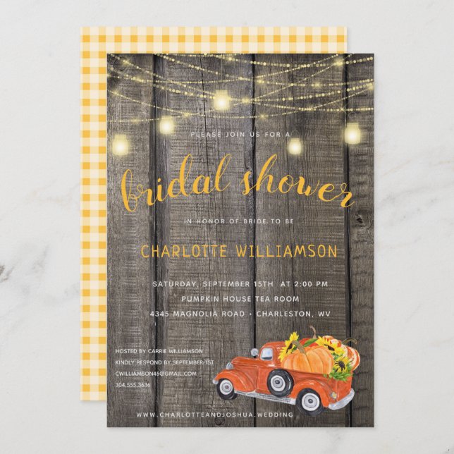 Rustic Fall Harvest Barnwood Lights Bridal Shower Invitation (Front/Back)