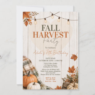 Rustic Fall Harvest Pumpkin Lights Birthday Party Invitation