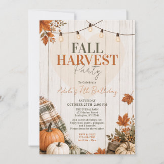 Rustic Fall Harvest Pumpkin Lights Birthday Party Invitation
