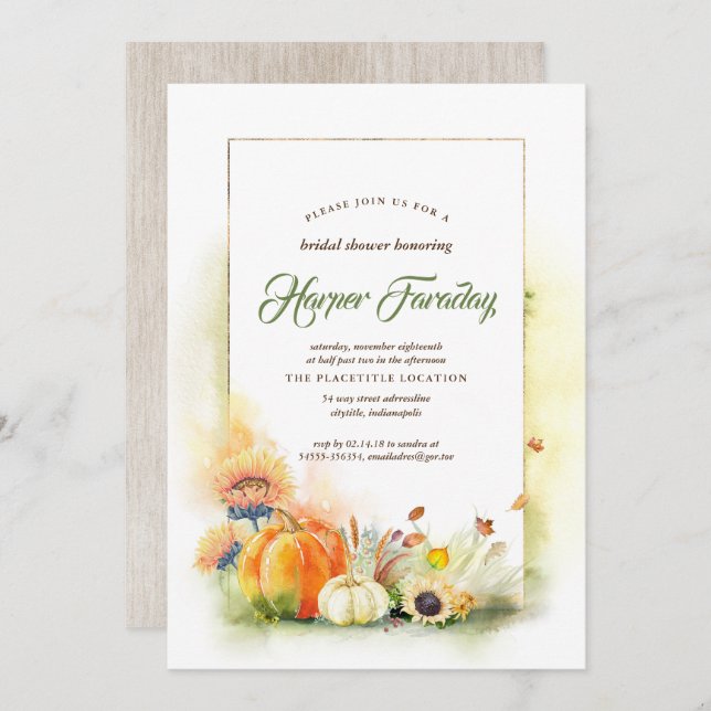Rustic Fall Harvest Pumpkins Bridal Shower Invitation (Front/Back)