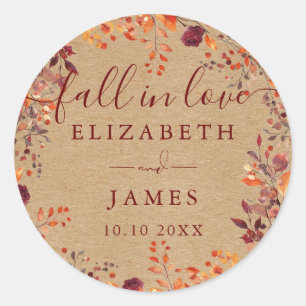 Rustic Fall In Love Autumn Fall Floral Wedding Classic Round Sticker