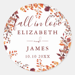 Rustic Fall In Love Autumn Fall Floral Wedding Classic Round Sticker