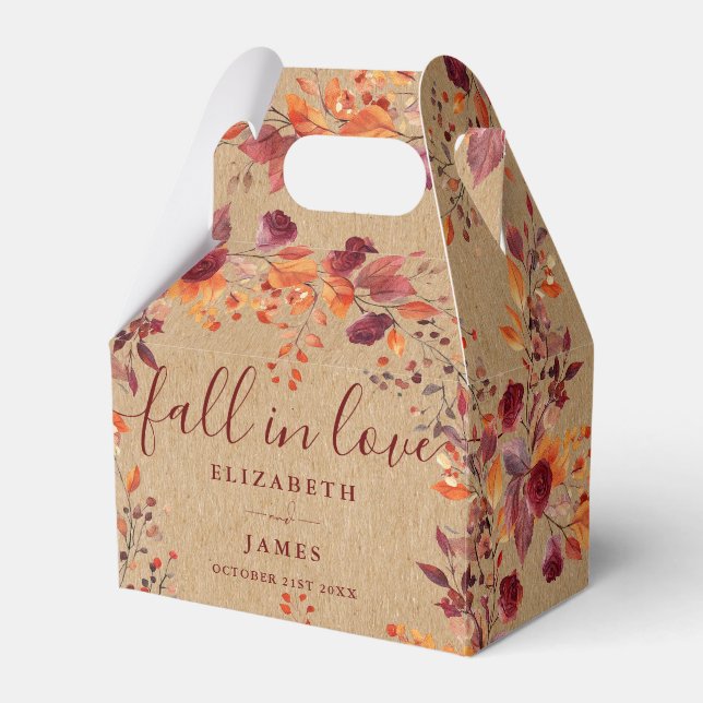 Rustic Fall In Love Autumn Fall Floral Wedding Favour Box (Front Side)