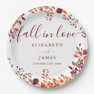 Rustic Fall In Love Autumn Fall Floral Wedding Paper Plate