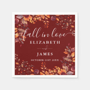 Rustic Fall In Love Autumn Floral Wedding Napkin