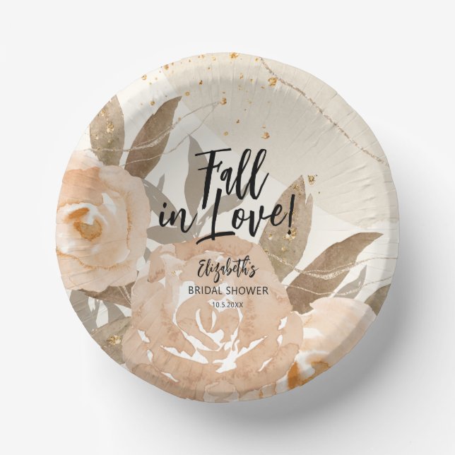 Rustic Fall in Love Autumn Flowers Paper Plate (Front)