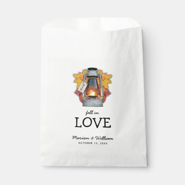 Rustic Fall in Love Autumn Leaves Wedding Favour Bag (Front)