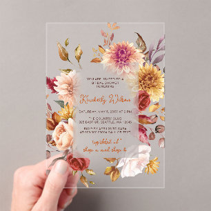 Rustic Fall in Love Fall Bridal Shower Acrylic Invitations
