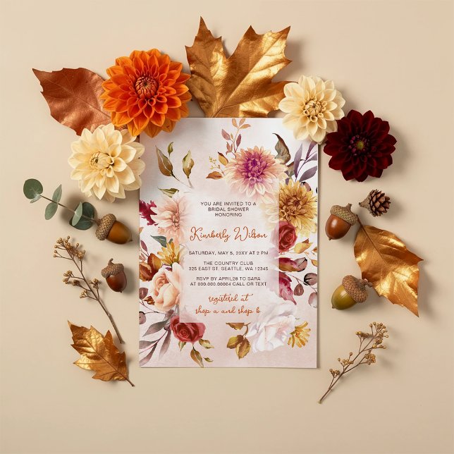 Rustic Fall in Love Fall Floral Bridal Shower  Invitation (Rustic Fall in Love Fall Floral Bridal Shower Invitation)
