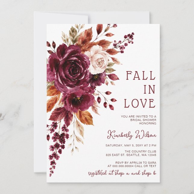 Rustic Fall in Love Floral Fall Bridal Shower Invitation (Front)