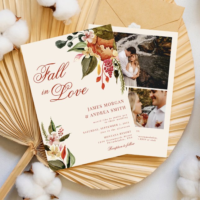 Rustic Fall in Love Floral Wedding Photo QR code Invitation (Creator Uploaded)