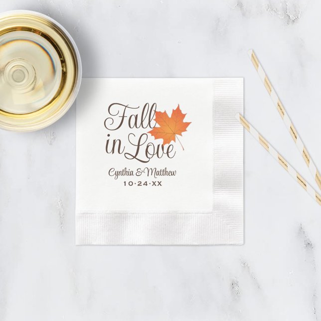Rustic Fall in Love Maple Leaf Wedding Napkin (Creator Uploaded)