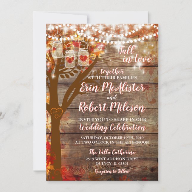 Rustic Fall in Love Oak Tree Wedding Invitation (Front)