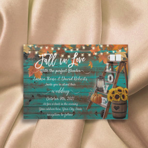 Rustic Fall in Love Perfect Blender Teal Wedding Invitation