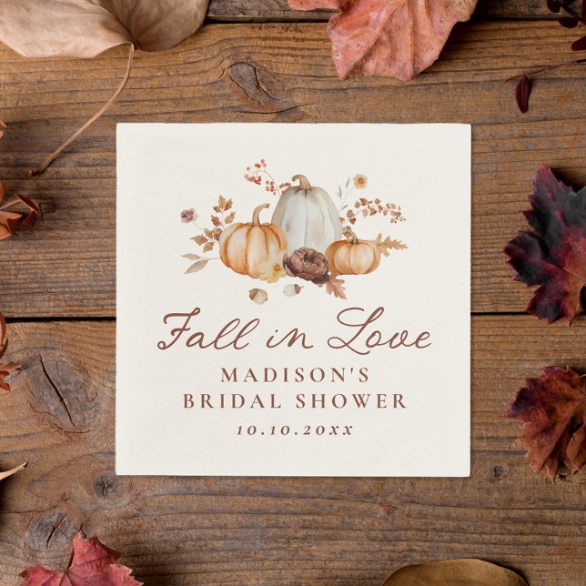 Rustic Fall in Love Pumpkin Floral Bridal Shower Napkin (Creator Uploaded)