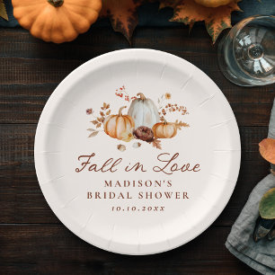Rustic Fall in Love Pumpkin Floral Bridal Shower Paper Plate