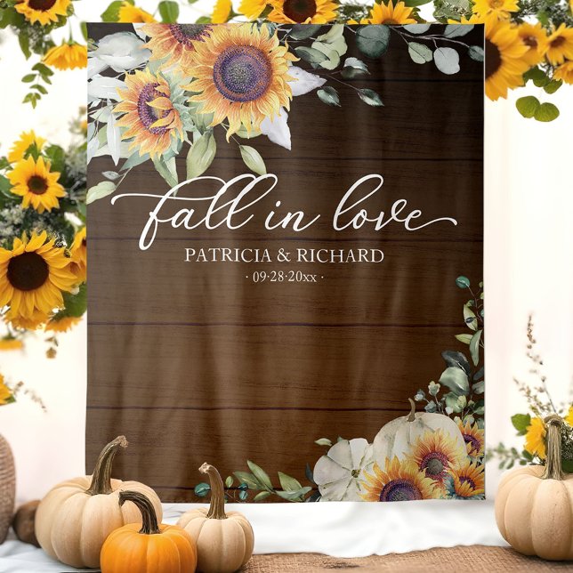 Rustic Fall in Love Pumpkin Sunflower Backdrop Tapestry (Creator Uploaded)