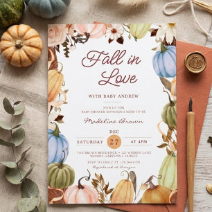 Rustic Fall in Love Pumpkin Terracotta Baby Shower Invitation