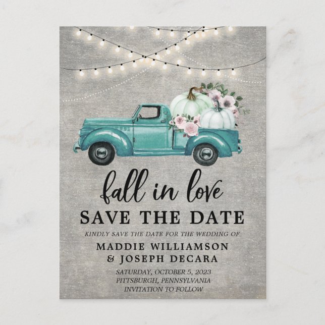 Rustic Fall in Love String Lights Save the Date  Announcement Postcard (Front)