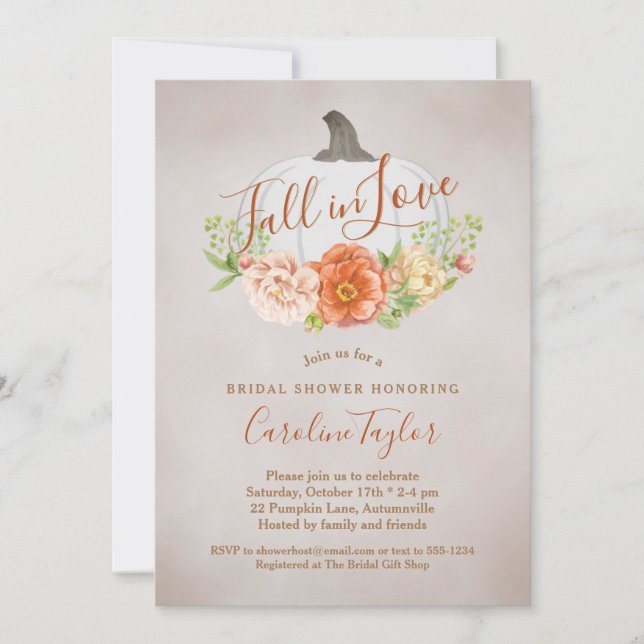 Rustic Fall in Love White Pumpkin Bridal Shower Invitation (Front)