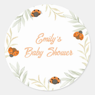 Rustic Fall Ladybug Greenery Baby Shower  Classic Round Sticker