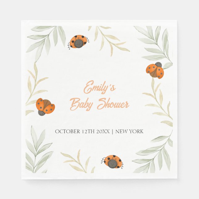 Rustic Fall Ladybug Greenery Baby Shower  Napkin (Front)