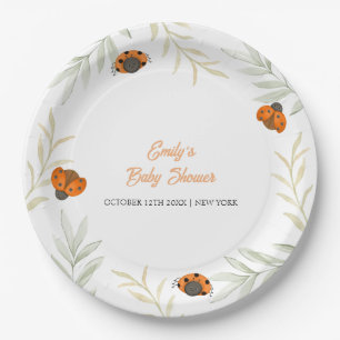 Rustic Fall Ladybug Greenery Baby Shower Paper Plate
