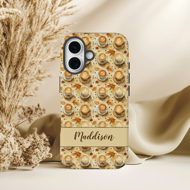 Rustic Fall Latte Pattern with Autumn Leaves Case-Mate iPhone Case (Creator Uploaded)