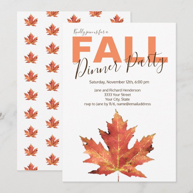 Rustic Fall Leaf Dinner Party Invitation (Front/Back)