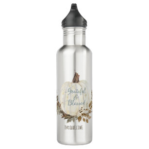 Rustic Fall Leaf Grateful and Blessed Pumpkin 710 Ml Water Bottle