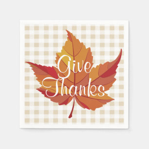 Rustic Fall Leaf & Plaid Give Thanks Napkin