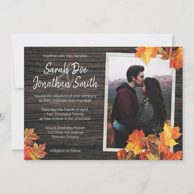 Rustic Fall Leaves and Wood Invitation (Front)