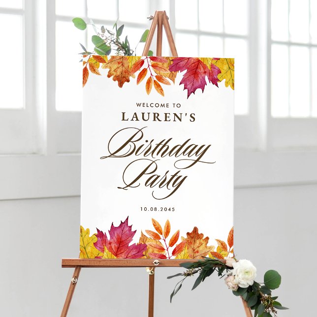 Rustic Fall Leaves Autumn Birthday Party Welcome Poster (Creator Uploaded)