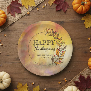 Rustic Fall Leaves Berries Wreath Thanksgiving Paper Plate