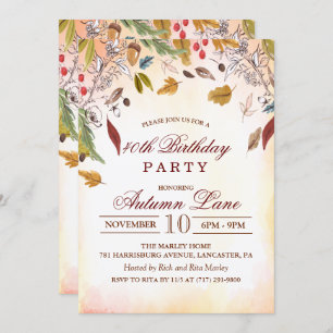 Rustic Fall Leaves Birthday Party Invitation