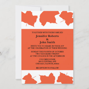 Rustic Fall Leaves Burnt Orange Autumn Wedding Invitation