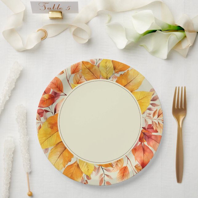 Rustic Fall Leaves Elegant Wedding Paper Plate (Wedding)