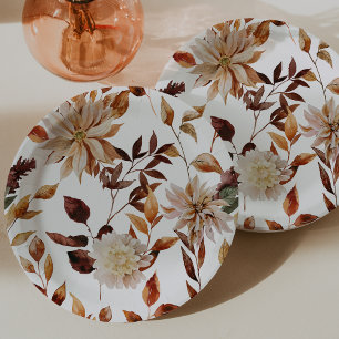 Rustic Fall Leaves Floral Paper Plate